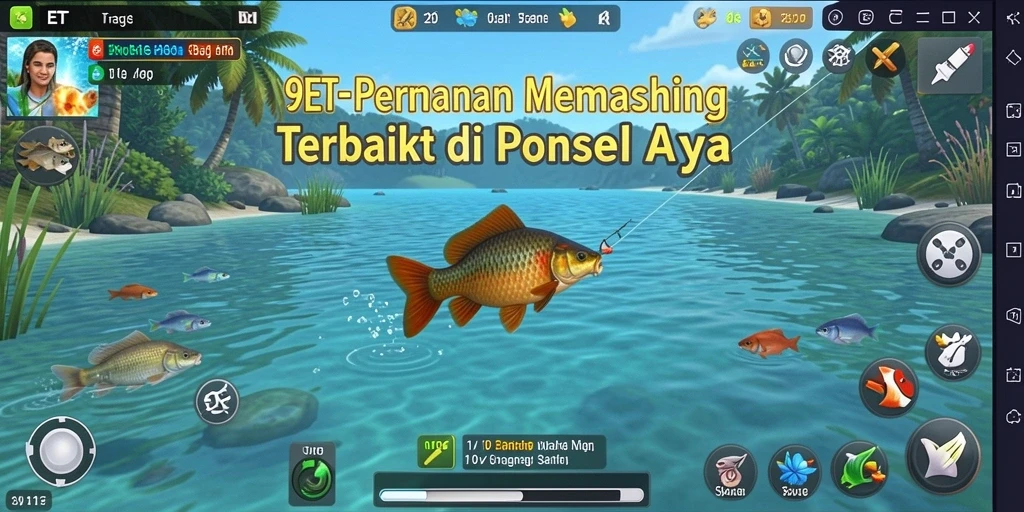 Screenshot dari gameplay 9ET yang menampilkan aksi memancing yang seru.