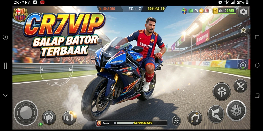Screenshot gameplay CR7VIP yang mendebarkan dengan motor balap.