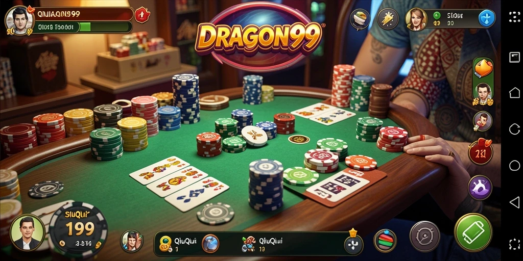 Tampilan menarik dari gameplay QiuQiu di DRAGON99.
