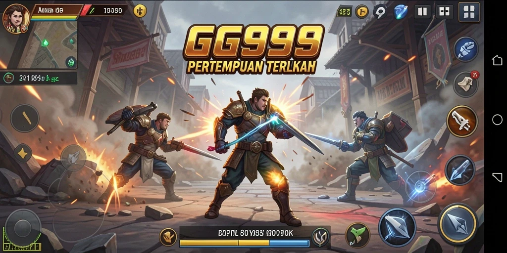 Screenshot utama GG999 menampilkan aksi Battle Royale yang intens.