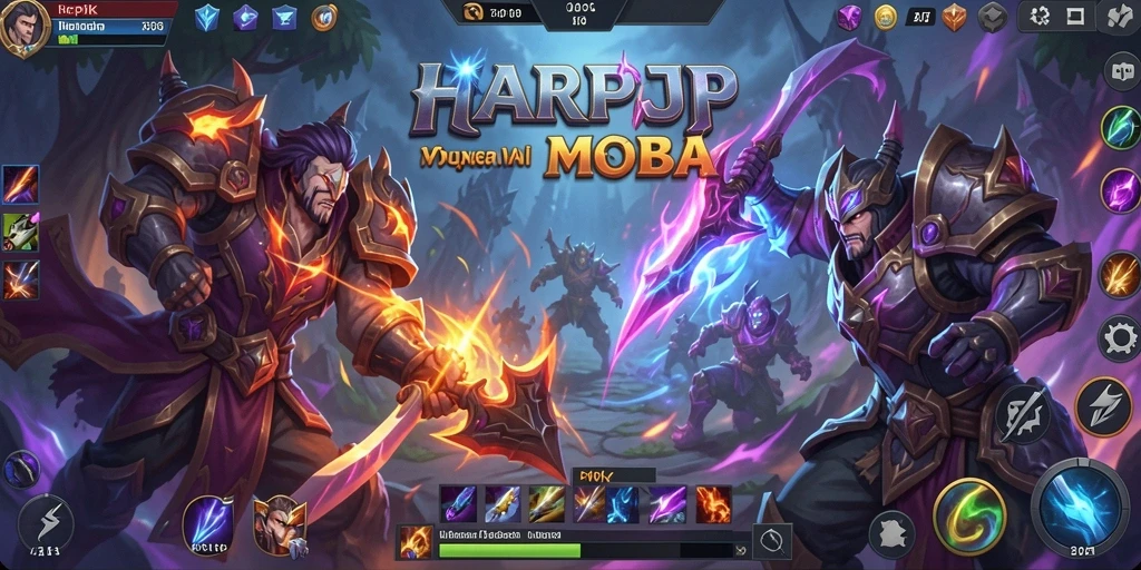 Tangkapan layar dari gameplay intens HARAPJP dalam arena MOBA.