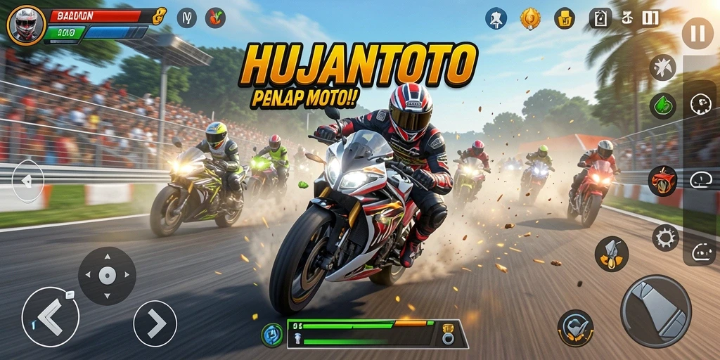 Gameplay seru dari HUJANTOTO dalam aksi balapan motor.