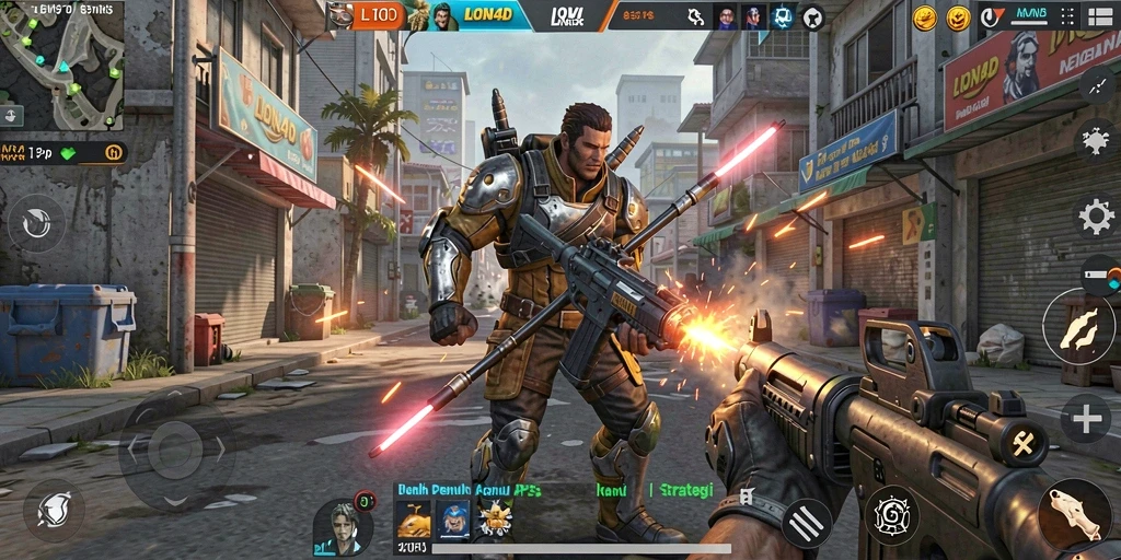 Screenshot LION4D menampilkan aksi pertempuran yang intens dalam game TPS.