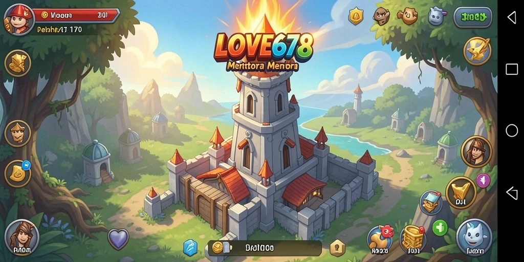 Tangkapan layar gameplay <strong>LOVE678</strong> menunjukkan menara yang siap menghadapi serangan musuh.