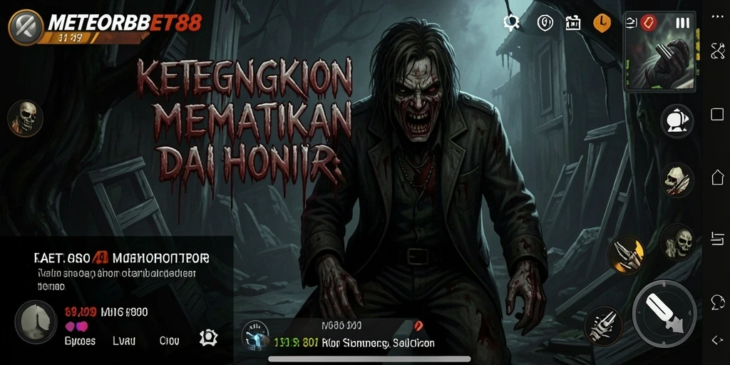 Tampilan gameplay <strong>METEORBET88</strong> menunjukkan suasana menegangkan dan kengerian yang mendalam.