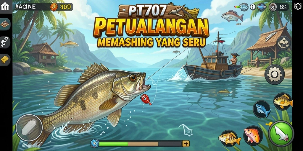 Tampilan gameplay PT707 menampilkan momen seru saat memancing.
