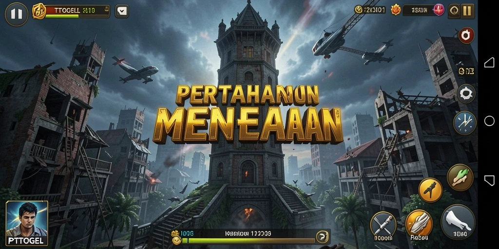Tampilan gameplay menara pertahanan di PTTOGEL yang penuh aksi.