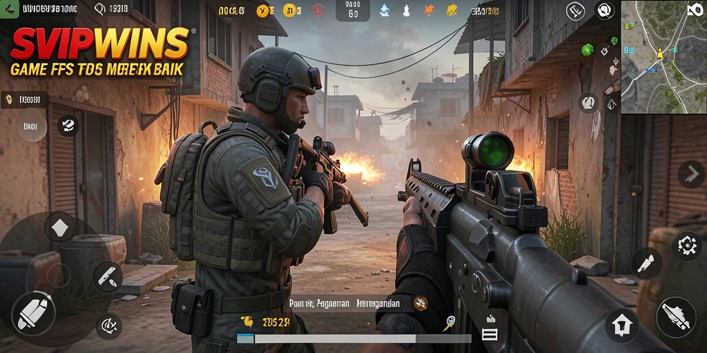 Tangkapan layar yang menunjukkan pertempuran intens dalam permainan FPS SVIPWINS.